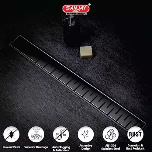 Sanjay Chilly Brick Shower Drain Channel Ultra Black 100x600 mm (‎4 x 24 inch), ‎SCDBUB-600