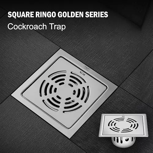 Sanjay Chilly Square Ringo Golden Floor Drainer with Cockroach Trap Silver 153 x 153 mm, ‎SCCT-SR-GS-153