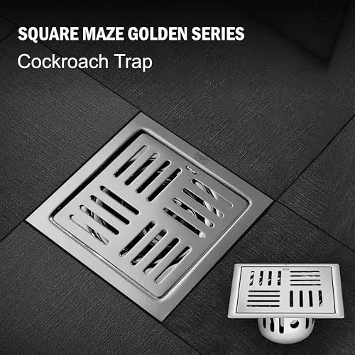 Sanjay Chilly Square Maze Golden Floor Drainer with Cockroach Trap Silver 153 x 153 mm, ‎SCCT-SM-GS-153