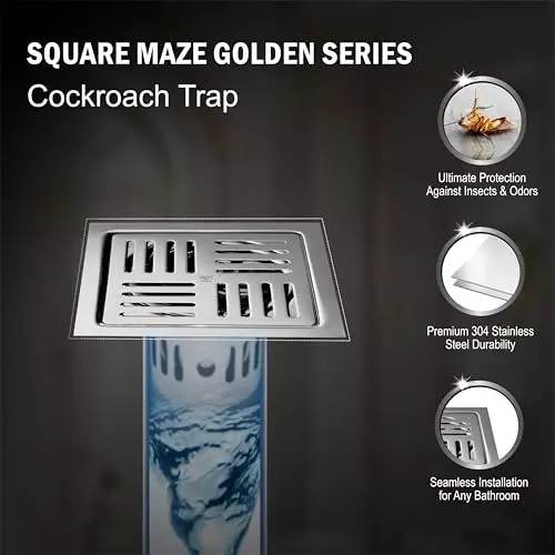 Sanjay Chilly Square Maze Golden Floor Drainer with Cockroach Trap Silver 153 x 153 mm, ‎SCCT-SM-GS-153