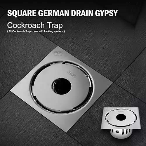 Sanjay Chilly Square German Gypsy Floor Drainer with Cockroach Trap and Pipe Hole Sliver 153 x 153 mm, ‎SCCT-SGDG-153