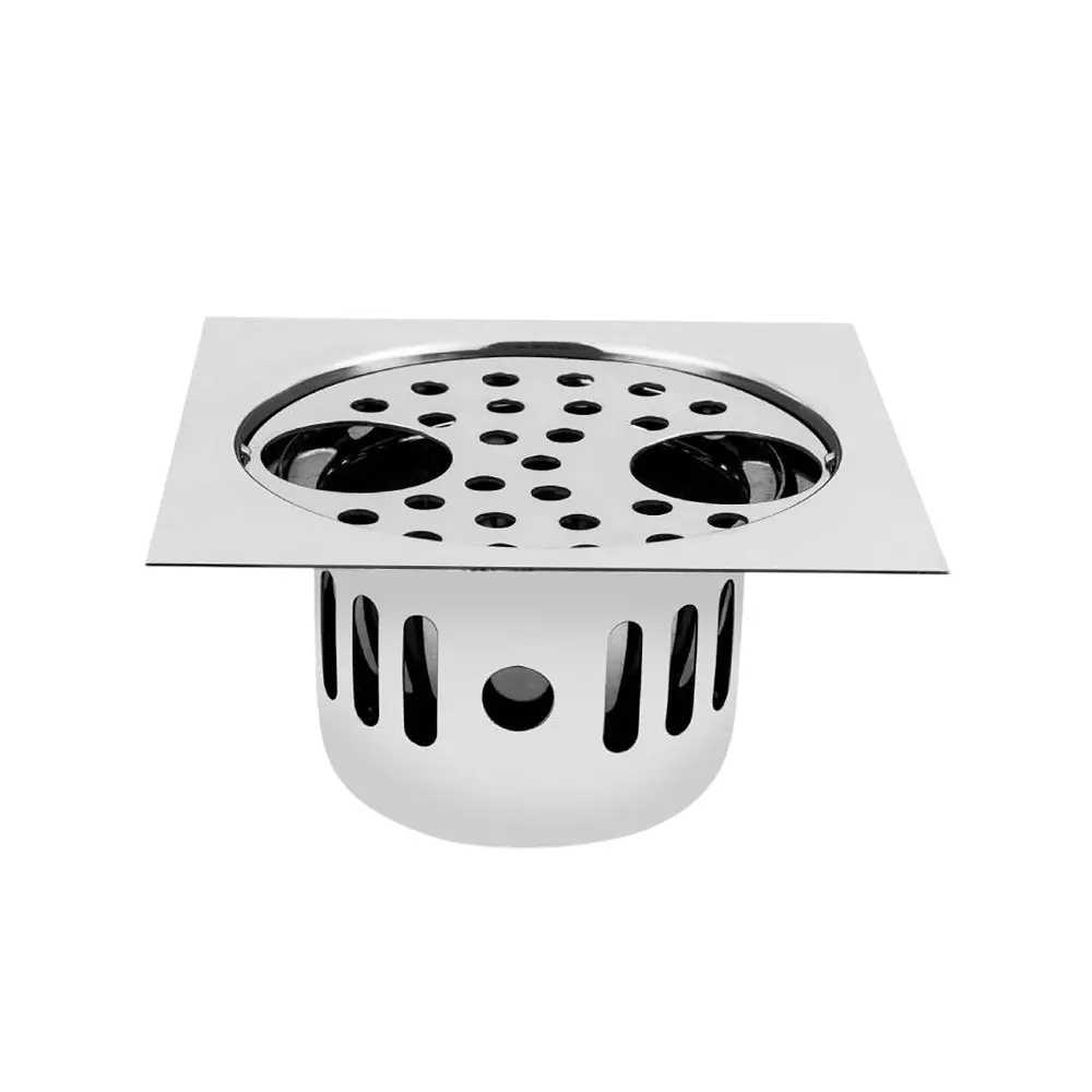 Sanjay Chilly Square Double Gypsy Floor Drainer with Cockroach Trap and Pipe Hole Silver 153 x 153 mm, ‎SCCT-SDG-153