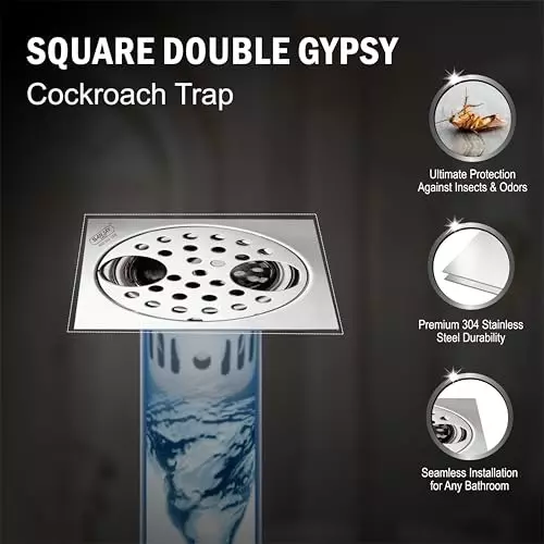 Sanjay Chilly Square Double Gypsy Floor Drainer with Cockroach Trap and Pipe Hole Silver 153 x 153 mm, ‎SCCT-SDG-153
