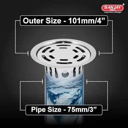 Sanjay Chilly Round Ringo Floor Drainer with Cockroach Trap Sliver 101 mm, ‎SCCT-RR-101