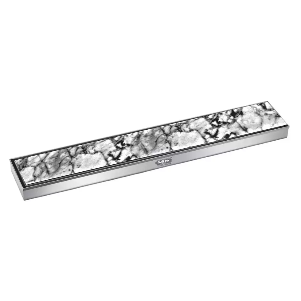 Sanjay Chilly Tile Insert Shower Drain Channel Silver Side Hole 100 x 1500 mm, SCDTD-1500