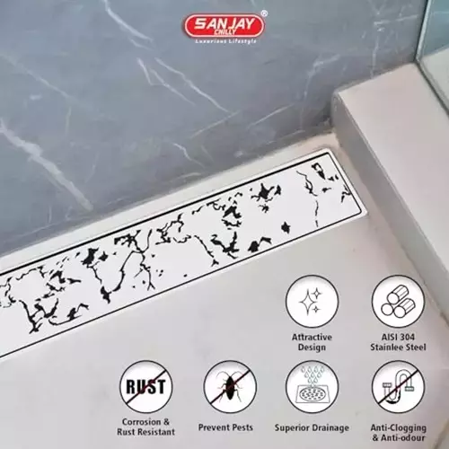 Sanjay Chilly Tile Insert Shower Drain Channel Silver Side Hole 100 x 1500 mm, SCDTD-1500