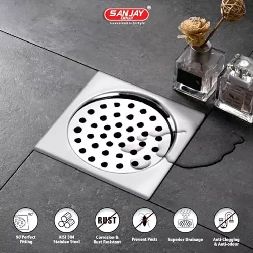 Sanjay Chilly Tof Floor Drainer Silver 127 x 127 mm, TOF-S-127
