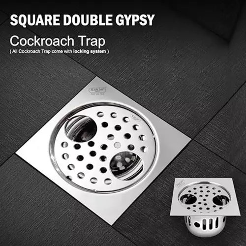 Sanjay Chilly Square Double Gypsy Floor Drainer With Cockroach Trap Silver 127 x 127 mm, SCCT-SDG-127