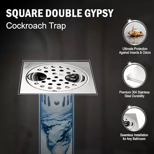 Sanjay Chilly Square Double Gypsy Floor Drainer With Cockroach Trap Silver 127 x 127 mm, SCCT-SDG-127