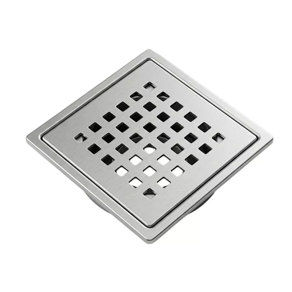 Aquai Floor Trap Drain Square Shape Hole Type Design 125x125 mm Size Satin Silver Stainless Steel, BH-1006