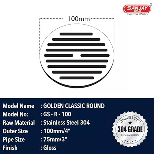 Sanjay Chilly Water Drainer Jali Silver 101.6 x 101.6 mm (‎4 x 4 inch), GS-R-100