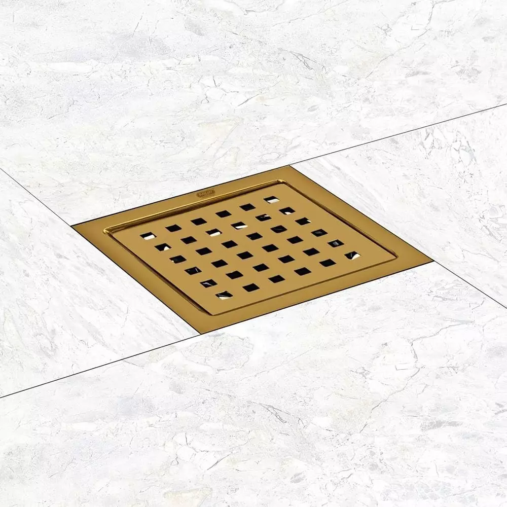 Sanjay Chilly Square Zoom German Floor Drainer with Cockroach Trap Pure Gold 127 x 127 mm, SCCT-SZ-PG-127