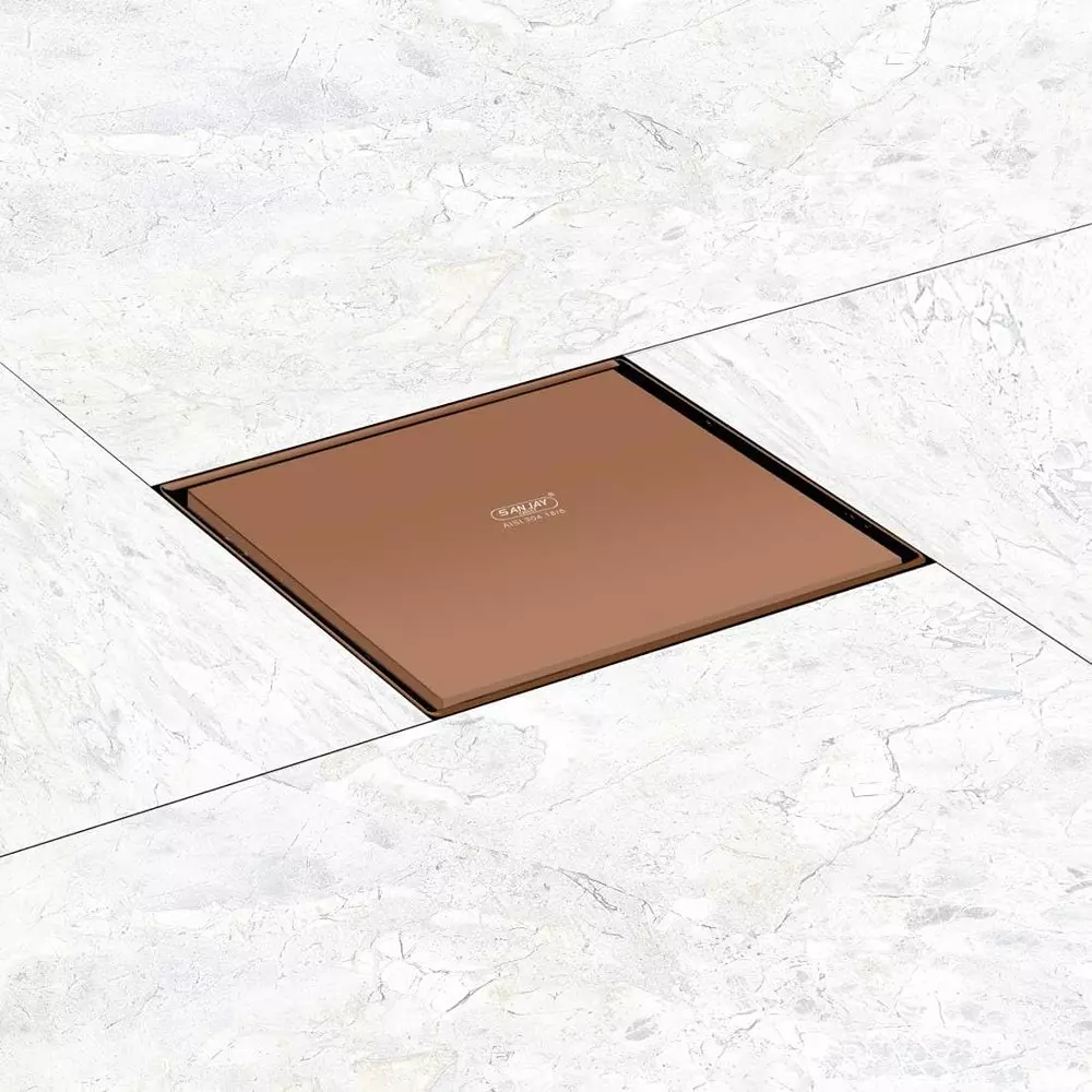 Sanjay Chilly Square Marble Floor Drainer with Cockroach Trap Gold 153 x 153 mm, ‎SCCT-STD-RG-150