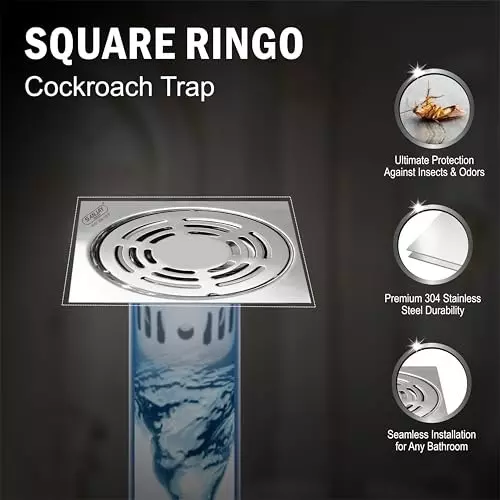 Sanjay Chilly Square Ringo Floor Drainer with Cockroach Trap Sliver 153 x 153 mm, ‎SCCT-SR-153