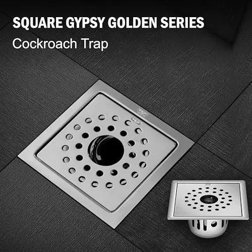 Sanjay Chilly Square Gypsy Golden Floor Drainer with Cockroach Trap and Pipe Hole Silver 127 x 127 mm, ‎SCCT-SG-GS-127