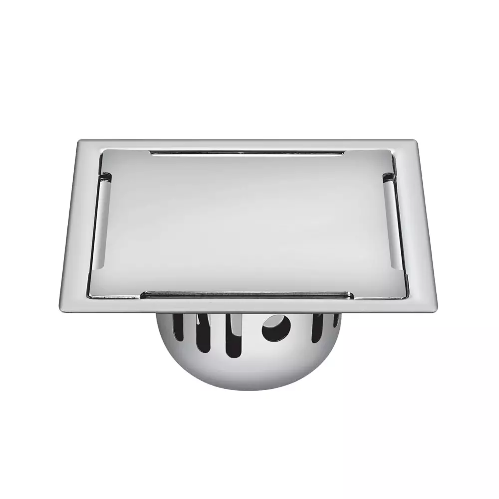 Sanjay Chilly Square Clean Line Golden Floor Drainer with Cockroach Trap Silver 127 x 127 mm, ‎SCCT-SCL-GS-127