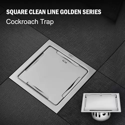 Sanjay Chilly Square Clean Line Golden Floor Drainer with Cockroach Trap Silver 127 x 127 mm, ‎SCCT-SCL-GS-127