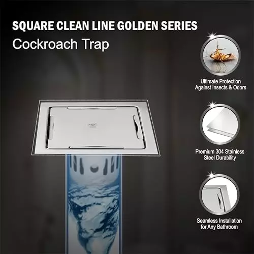 Sanjay Chilly Square Clean Line Golden Floor Drainer with Cockroach Trap Silver 127 x 127 mm, ‎SCCT-SCL-GS-127