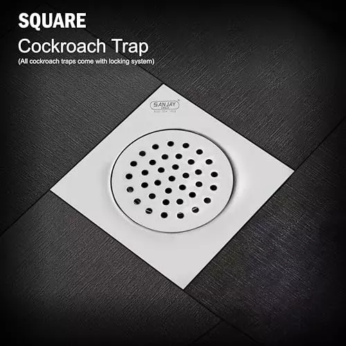 Sanjay Chilly Square Floor Drainer with Cockroach Trap Silver 200 x 200 mm, ‎SCCT-S-200