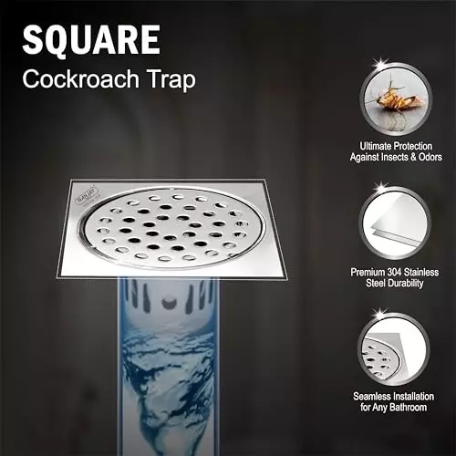 Sanjay Chilly Square Floor Drainer with Cockroach Trap Silver 200 x 200 mm, ‎SCCT-S-200
