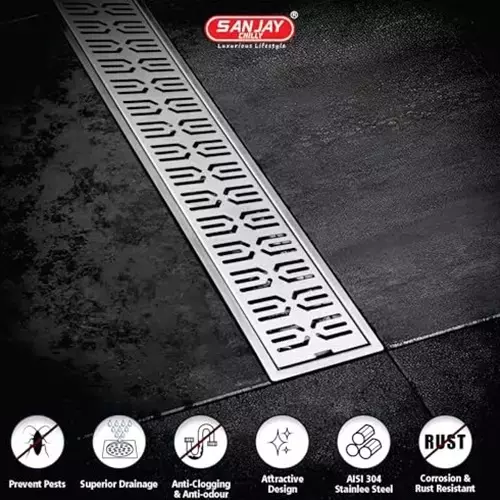Sanjay Chilly Sharp Shower Drain Channel Silver Side Hole 100 x 1500 mm, SCDS- 1500