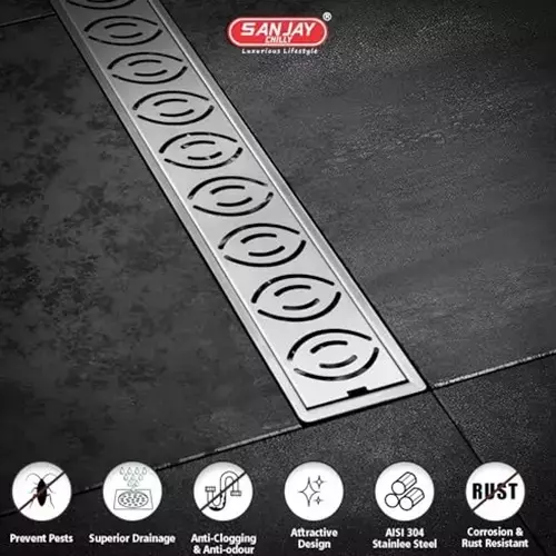 Sanjay Chilly NEO Shower Drain Channel Silver Center Hole 100 x 1500 mm, SCDN- CH-1500