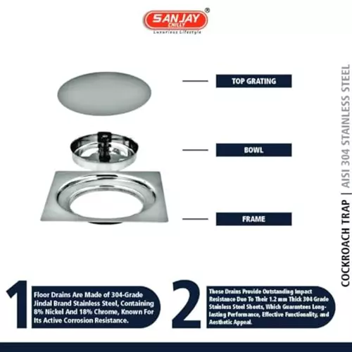 Sanjay Chilly Tof Round Floor Drainer Silver 127 mm, TOF-RPU-125
