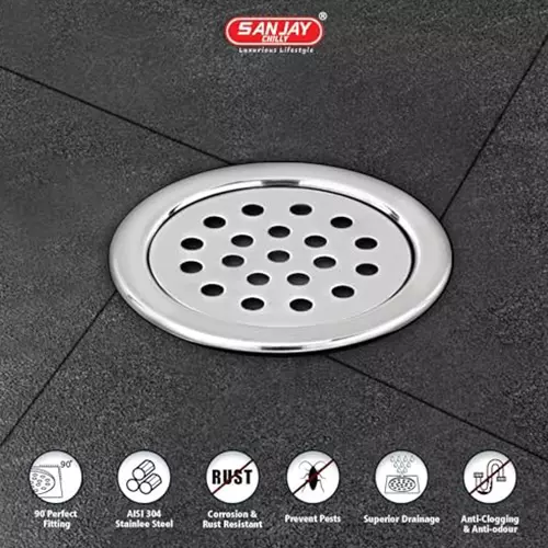 Sanjay Chilly Tof Round Floor Drainer Silver 127 mm, TOF-R-127