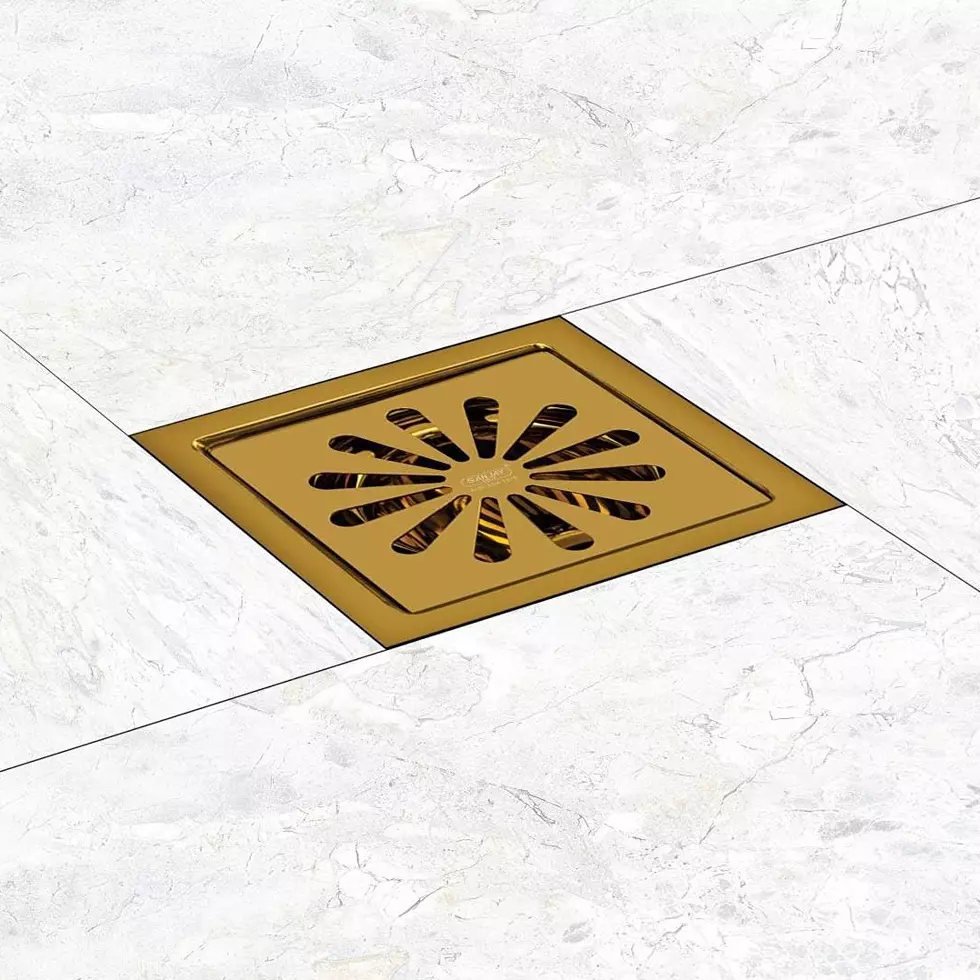Sanjay Chilly Square Ezee Floor Drainer With Cockroach Trap Pure Gold 127 x 127 mm, SCCT-SE-PG-127