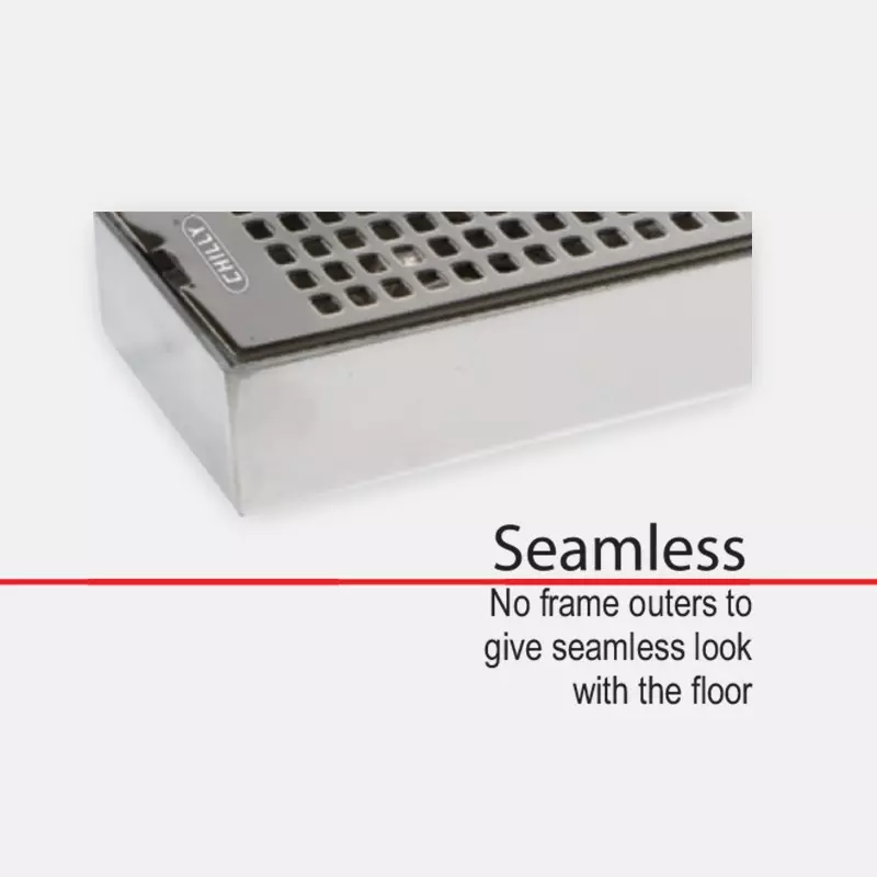 Chilly Squares 600x100x30 mm Seamless Drain Channel Glossy Finish Silver, SC-SQ-600100