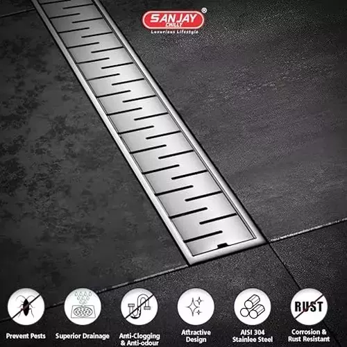 Sanjay Chilly Shower Drain Channel Silver 100x1000 mm (‎4 x 40 inch), ‎SCDB-1000