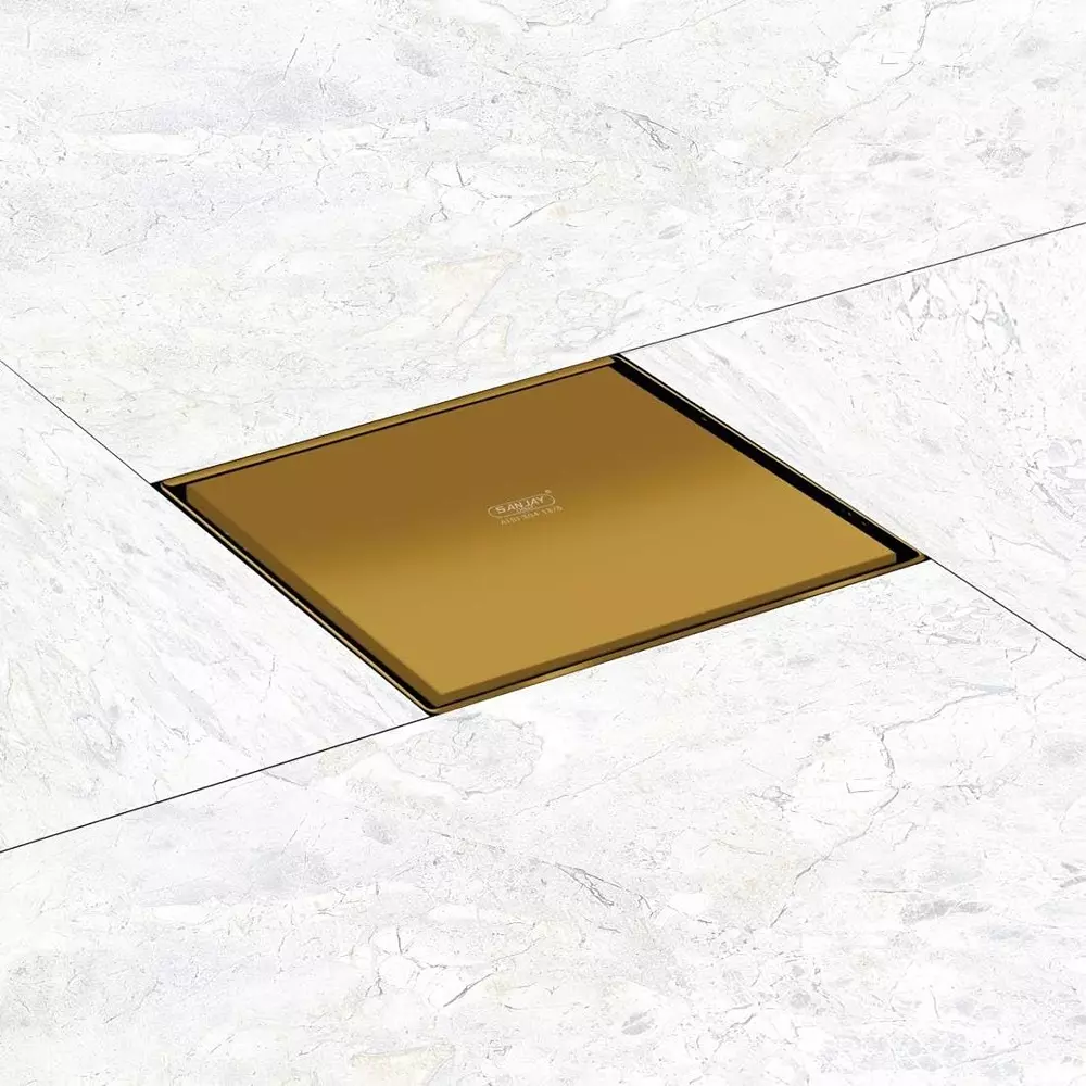 Sanjay Chilly Square Marble Floor Drainer with Cockroach Trap Gold 153 x 153 mm, ‎SCCT-STD-PG-150