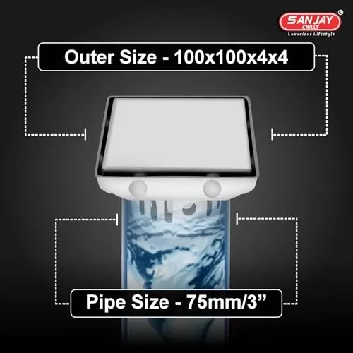 Sanjay Chilly Square Marble Floor Drainer with Cockroach Trap Silver 101 x 101 mm, ‎SCCT-STD-100