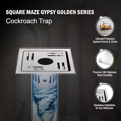 Sanjay Chilly Square Maze Gypsy Golden Floor Drainer with Cockroach Trap and Pipe Hole Silver 127 x 127 mm, ‎SCCT-SMG-GS-127