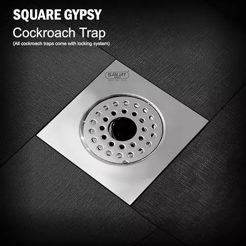 Sanjay Chilly Square Gypsy Floor Drainer with Cockroach Trap and Pipe Hole Silver 255 x 255 mm, ‎SCCT-SG-255