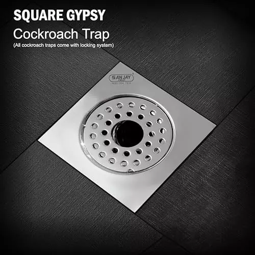 Sanjay Chilly Square Gypsy Floor Drainer with Cockroach Trap and Pipe Hole Silver 200 x 200 mm, ‎SCCT-SG-200