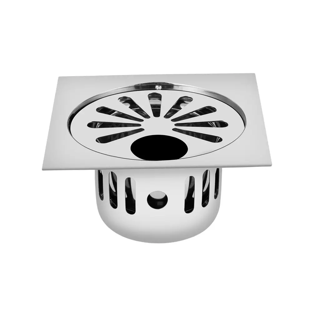 Sanjay Chilly Square Ezee Gypsy Floor Drainer with Cockroach Trap and Pipe Hole Sliver 153 x 153 mm, ‎SCCT-SEG-153
