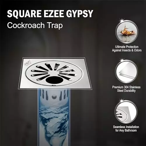 Sanjay Chilly Square Ezee Gypsy Floor Drainer with Cockroach Trap and Pipe Hole Sliver 153 x 153 mm, ‎SCCT-SEG-153