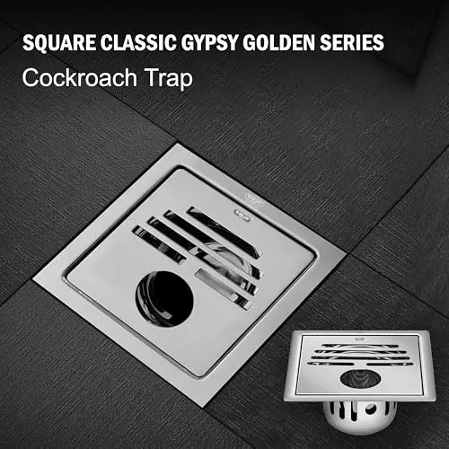 Sanjay Chilly Square Classic Gypsy Golden Floor Drainer with Cockroach Trap and Pipe Hole Silver 153 x 153 mm, ‎SCCT-SCG-GS-153