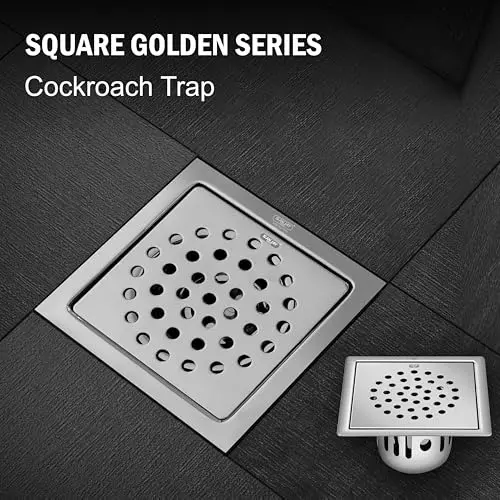 Sanjay Chilly Square Golden Floor Drainer with Cockroach Trap Silver 153 x 153 mm, ‎SCCT-S-GS-153