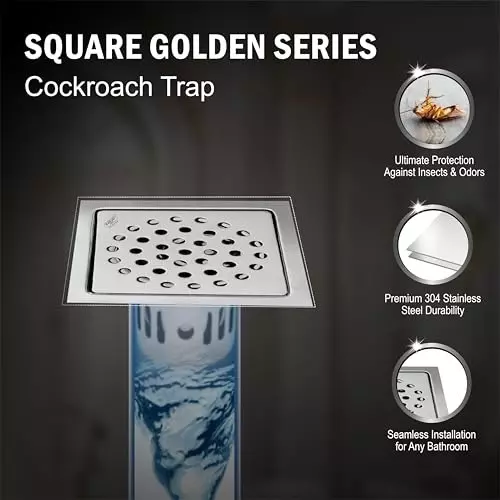 Sanjay Chilly Square Golden Floor Drainer with Cockroach Trap Silver 153 x 153 mm, ‎SCCT-S-GS-153