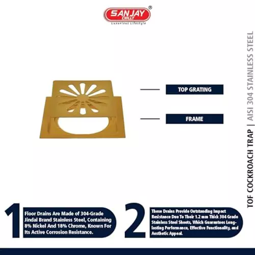 Sanjay Chilly Tof Square Ezee Floor Drainer Pure Gold 153 x 153 mm, TOF-SE-PG-153