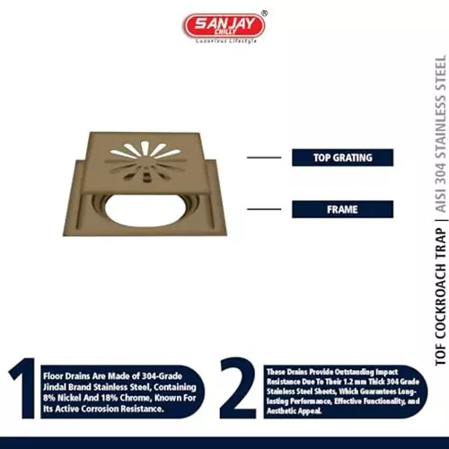 Sanjay Chilly Tof Square Ezee Floor Drainer Bronze 153 x 153 mm, TOF-SE-BB-153