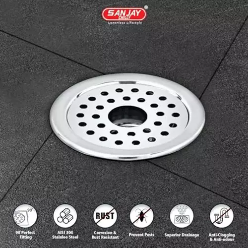 Sanjay Chilly Tof Round Gypsy Floor Drainer with Hole Silver 127 mm, TOF-RG-127