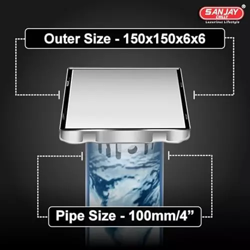 Sanjay Chilly Square Floor Tile Drainer With Cockroach Trap Silver 153 x 153 mm, SMD-150