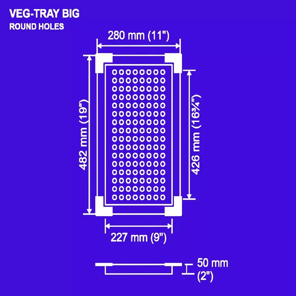Nirali BG Add Ons Big Veg-Tray 280x482x50 mm (11x19x2 inch) Hairline Satin Finish Stainless Steel Round Hole