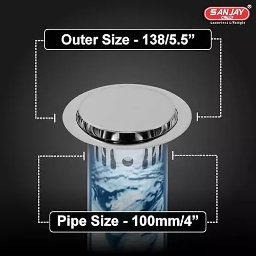 Sanjay Chilly Pop Up Drain Drain With Cockroach Trap Silver 139.7 mm (‎5.5 inch), SCCT-R-POP UP-LS-138