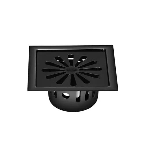 Sanjay Chilly Square Ezee Floor Drainer with Cockroach Trap Black 153 x 153 mm, SCCT-SE-UB-153