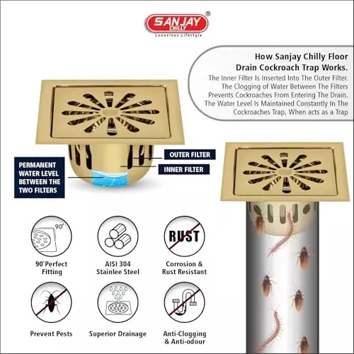 sanjay-chilly-square-ezee-floor-drainer-with-cockroach-trap-french-gold-1524-x-1524-mm