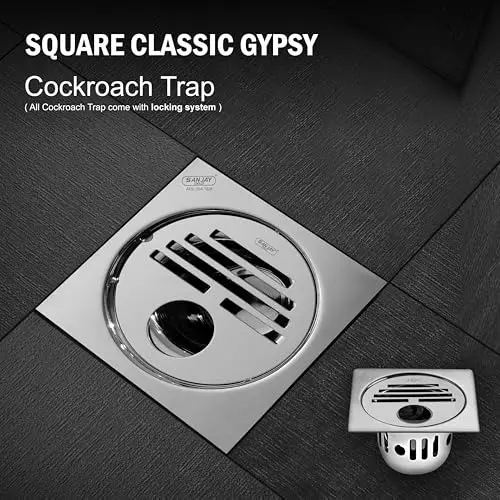 Sanjay Chilly Square Classic Gypsy Floor Drainer with Cockroach Trap and Pipe Hole Silver 127 x 127 mm, ‎SCCT-SCG-127
